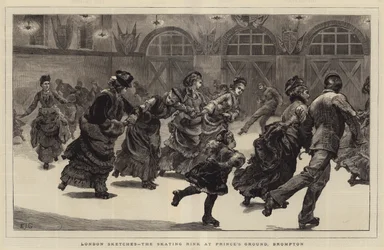 Esboços de Londres, a pista de patinação no Prince&39;s Ground, Brompton